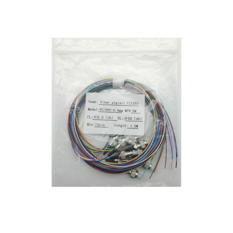12 Fibers FC Single-Mode Fiber Optic Pigtail - 1.5m Color-Coded Network Cable
